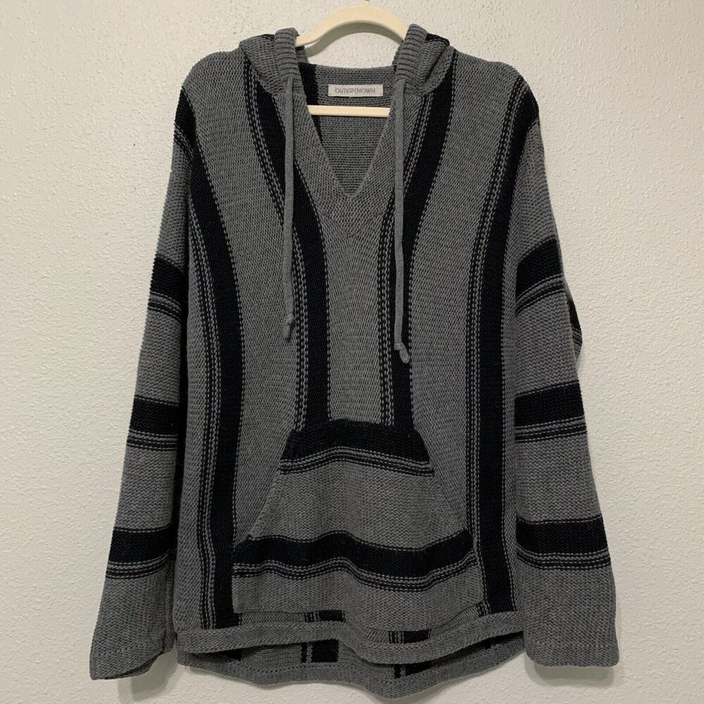 Outerknown Pacifica Pullover Hoodie Small Grey Black Striped Baby Alpaca Blend